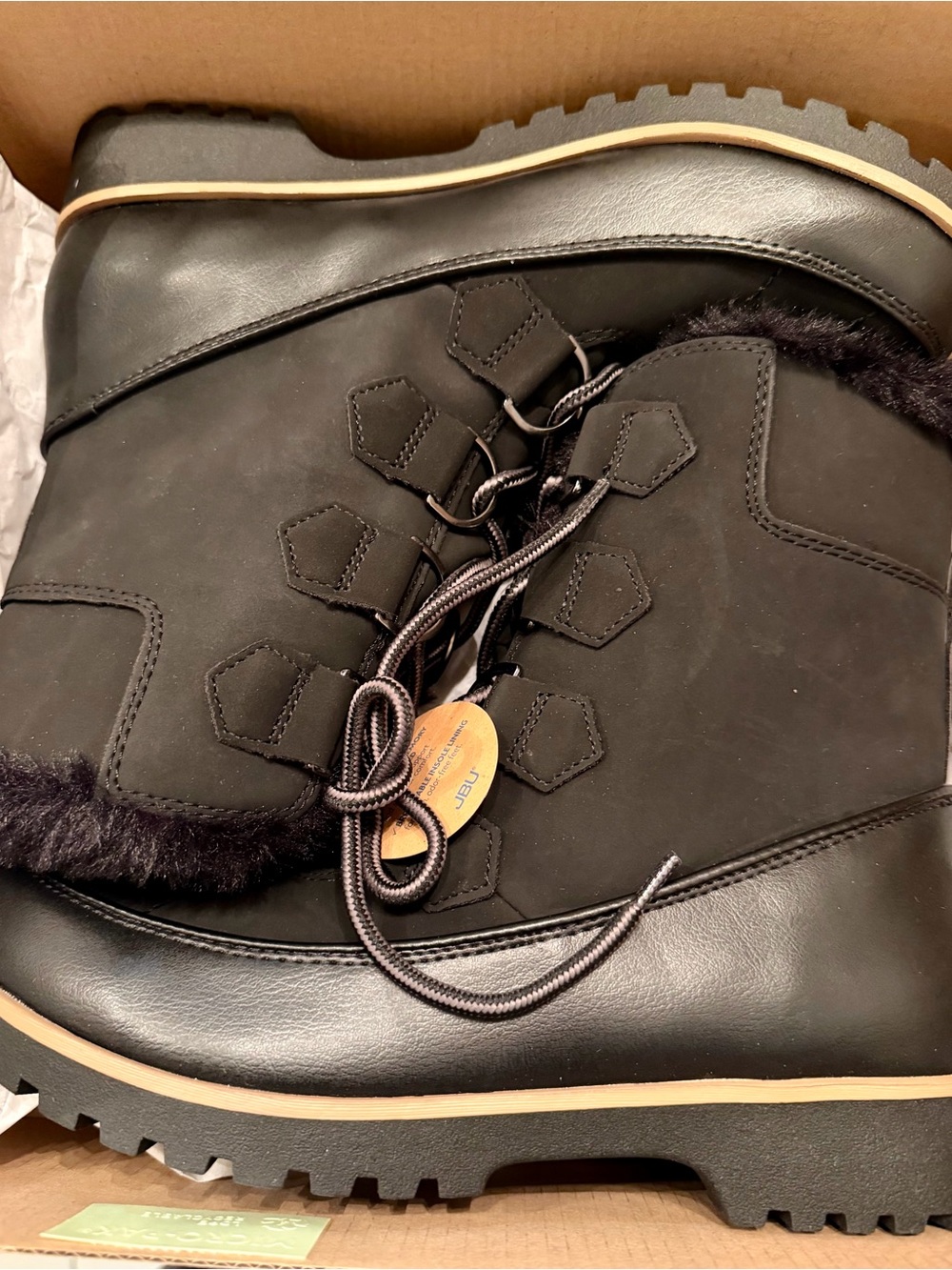 Black Women's Lace-Up Winter Boot with Faux Fur